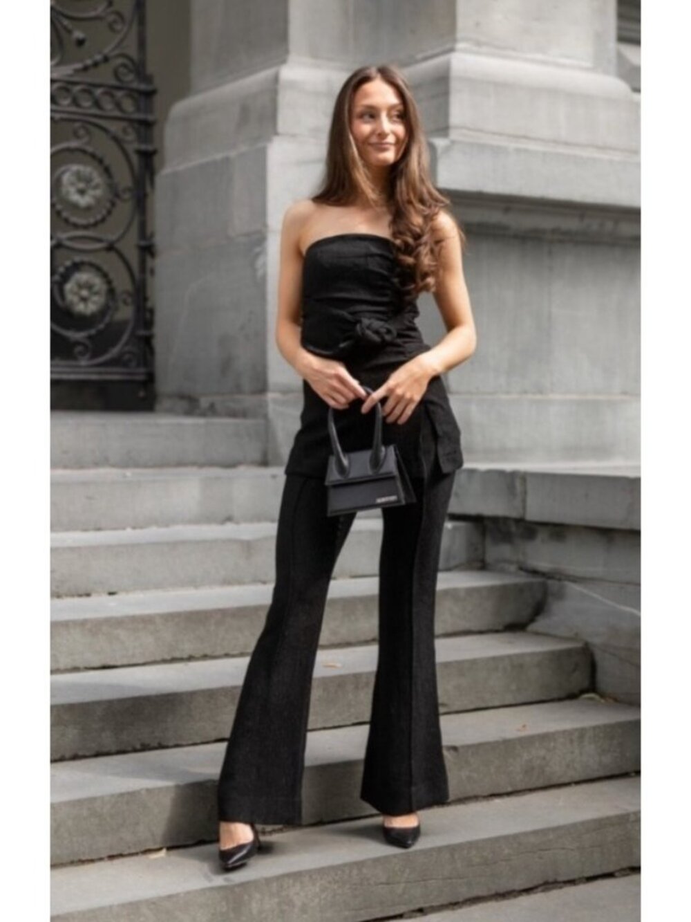 NEW Ganni Viscose Stretch Crepe High-Rise Pintuck Flare Pants Black EU40 Relaxed